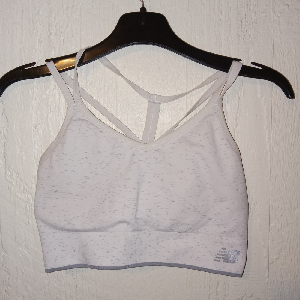 New Balance Sports Bra Womens Large White Space Dye Strappy Racerback Seamless